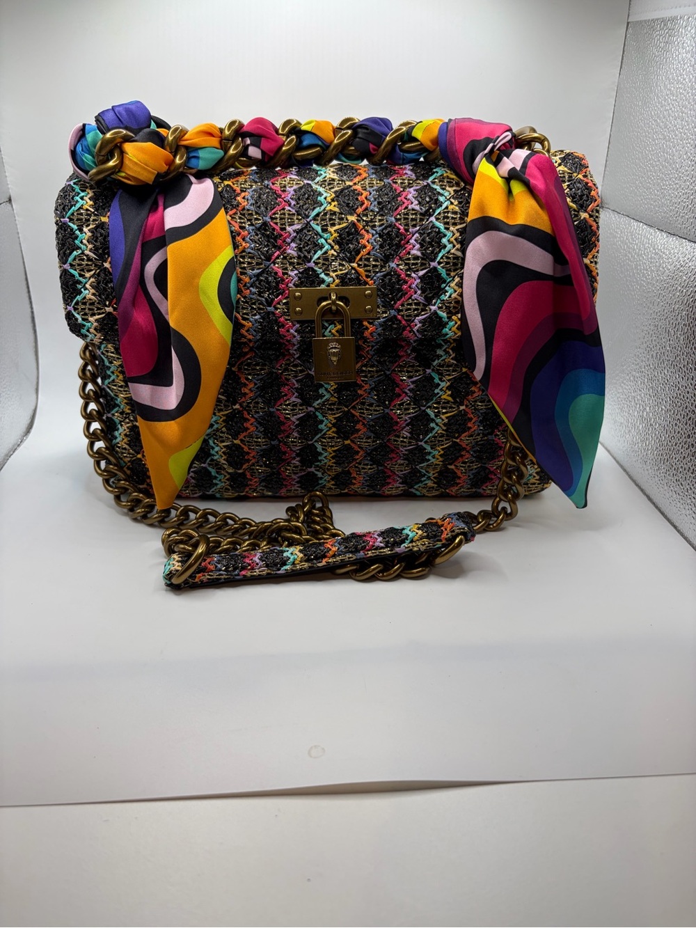 Kurt Geiger Multicolor Tweed Shoulder Bag with Gold Chain